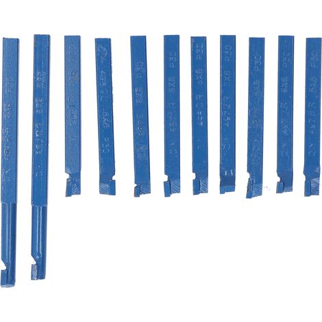 Jeu de 11 outils de tour en carbure, norme DIN 8x8mm, avec outils de rechange dans la boîte. (1/5)
