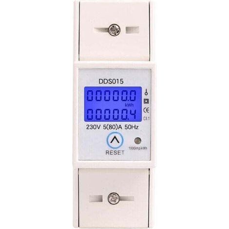 Compteur Électrique Monophasé Modulaire Jusqu’à 80 A, Tarif Simple, Écran LCD Réinitialisable Partiellement (1/5)