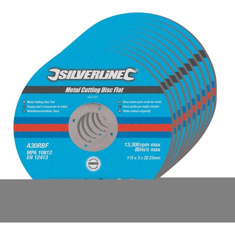 Silverline - Disques Plats à Tronçonner Le Métal, 10 Pcs - 115 X 3 X 22,23 Mm (1/2)