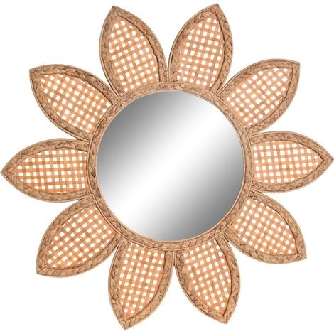 Miroir en bambou tressé esprit soleil pour déco ethnique - Brun naturel tressé (1/3)