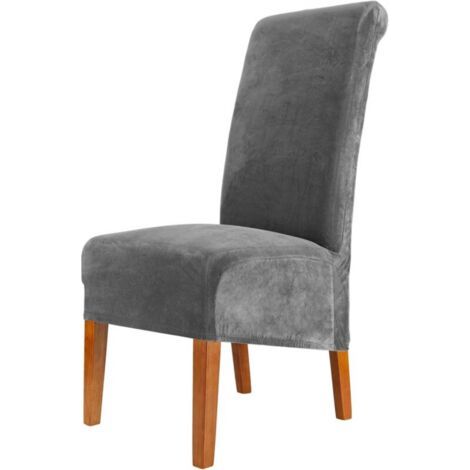 Ensemble de 4 housses de chaise de salle à manger en velours extensible gris foncé, 48 cm (P) x 48 cm (L) x 103 cm (H), polyester, extensible, lavable et amovible (1/5)