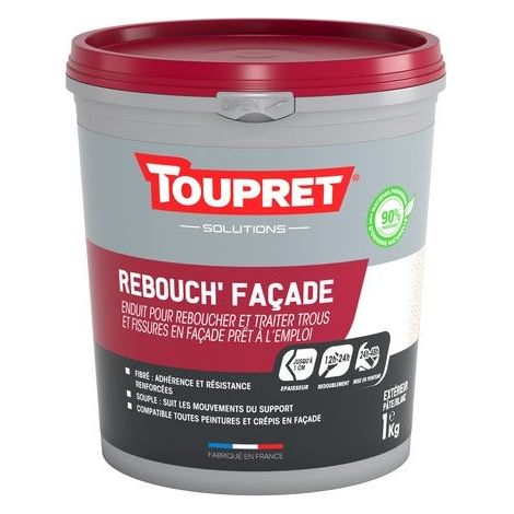 Toupret – Enduit de rebouchage façade 1 kg – Fibré pour accroche renforcée – Souple pour mouvements du support – Compatible toutes peintures et crépis