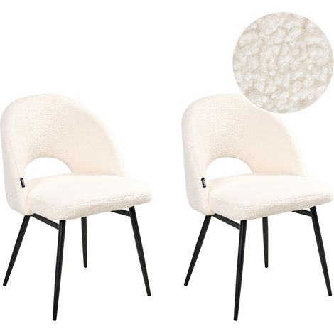 Conjunto de 2 sillas de comedor modernas tapicería de tela bouclé respaldo rebajado asiento salón comedor blanco Onaga II