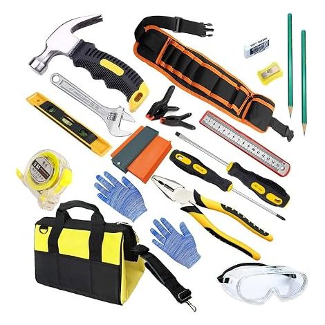 Starter Kit Real Tools for Children, Boy Set Real Metal Hand Tools, with Tool Belt, Hammer Box, Screwdriver, DIY Carpentry Tools for Boys (1/5)