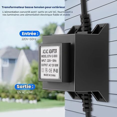Trasformatore 220V 12V AC/AC, Adattatore LED Trasformatore 60W 5A, Alimentatore Impermeabile per Illuminazione da Giardino, Fontane e Piscine (1/4)