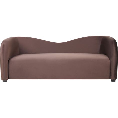 Sofa Brown Velvet 3 Seater Curved Shape Contemporary Design Modern Living Room Furniture VELTADA
