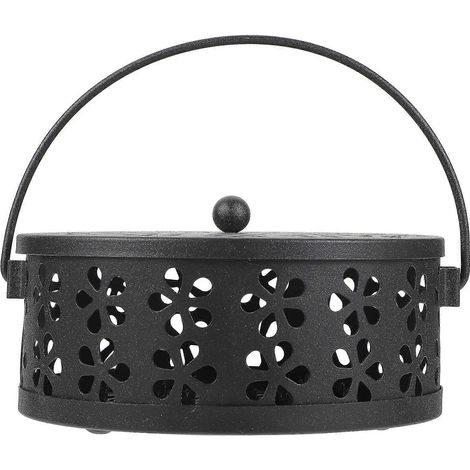 Boîte rétro ignifugée pour spirales anti-moustiques avec poignée, support en métal ajouré pour spirales anti-moustiques, étui pour brûleur d'encens (noir) (1/5)