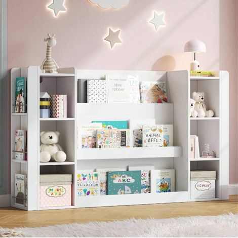 Meuble rangement enfant livres et jouets MDF blanc OKMYHOME (1/5)