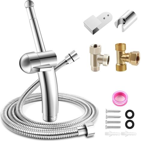 Kit de douchette de bidet amélioré pour toilettes avec fonction de pression d'eau réglable, avec valves de commutation à trois voies G1/2" et G3/8", insert de bidet pour toilettes, hygiène