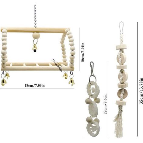 Ensemble de jouets pour perroquets et oiseaux, accessoires de Cage pivotante, couleur bois, jouets interactifs, public ciblé, 7 pièces (1/5)