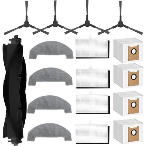 MONSGA MS1 MAX Roboter-Staubsauger Ersatzteilset, Teile: 1 Hauptbürste, 4 Reinigungspads, 4 Filter, 4 Seitenbürsten-Ersatzteile, 4 Staubbeutel.