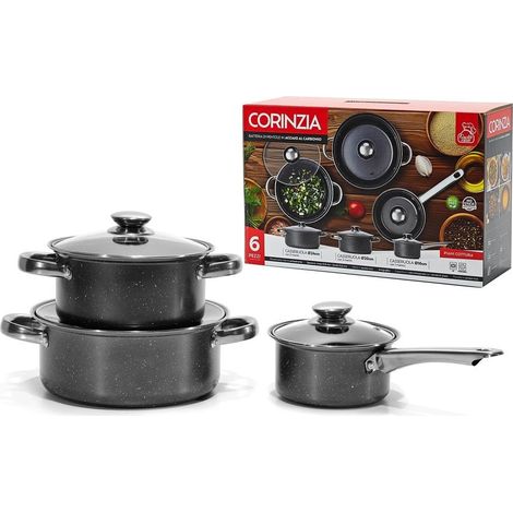 TrAdE Shop Traesio - Set Batteria Di Pentole Cucina In Acciaio Al Carbonio Da 6pz Antiaderente Antigraffio - (1/4)