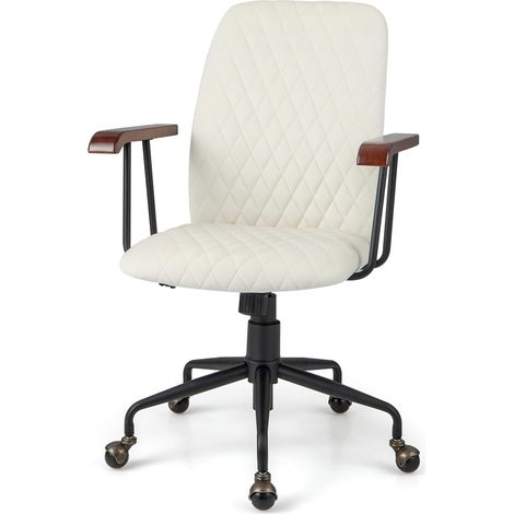 COSTWAY Sedia Girevole in Velluto, Sedia da Ufficio con Altezza Regolabile e Schienale, con Braccioli in Gomma e Ruote in Rame, Carico Massimo 150 kg (Beige) (1/5)