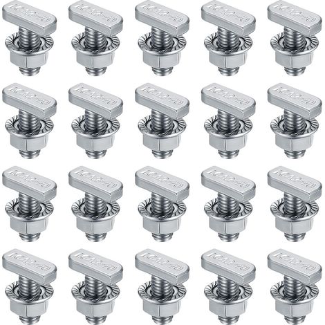 Boulons à fente T, vis à tête de marteau T, 20 PC boulons à fente T avec 20 PC écrous à bride hexagonale pour profil en aluminium, Panneaux solaires photovoltaïques, M8 x 30mm