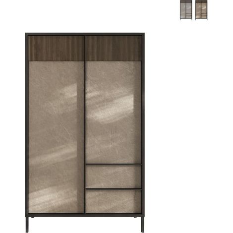 Buffet haut moderne avec 3 étagères et 2 tiroirs 106x177cm Blaine - Beige (1/5)