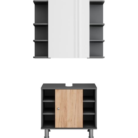 Badmöbel-Set Fynn, Anthrazit/Goldkraft Eiche, 2 Teile, Vicco