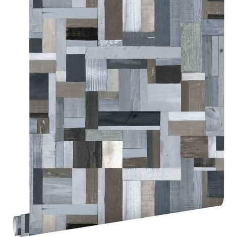 papier peint imitation bois bleu et gris - ESTAhome (1/5)