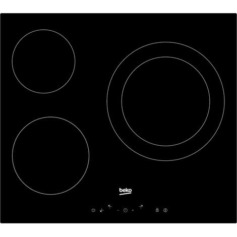Beko – Plaque vitrocéramique 3 foyers radiants 5700W – Double zone extensible Ø 21-27 cm – 9 niveaux de puissance – HIC63402T