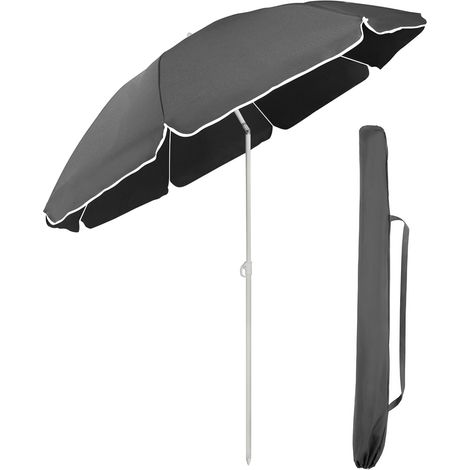 Sekey Sonnenschirm Ø 180 cm Balkonschirm Rund Strandschirm Sonnenschirm mit Schutzhülle, Dunkelgrau (1/5)