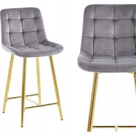 Taburete H1-FX de terciopelo gris (estructura dorada) (1/5)