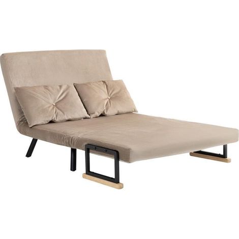 Sillón cama, cama auxiliar, brazos de madera, estructura metálica, carga máxima 120 kg, medidas 102x73x81 cm, color marrón claro (1/5)