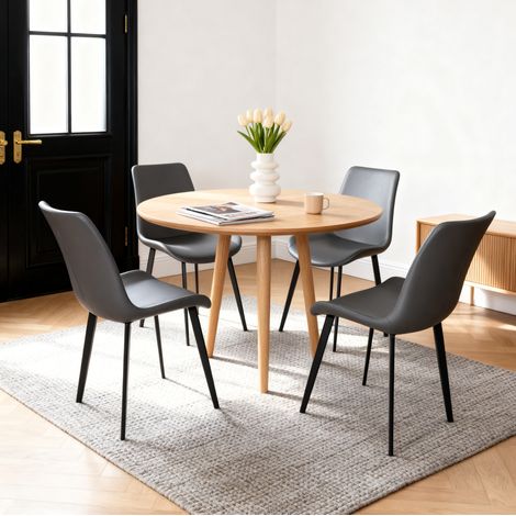 Graue PU-Esstischstühle, 4er-Set, Kohlenstoffstahlrahmen, 100 kg, OKMYHOME (1/5)