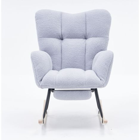 Fauteuil à Bascule en tissu teddy, Rocking Chair Avec Repose-Pieds, Gris (1/5)
