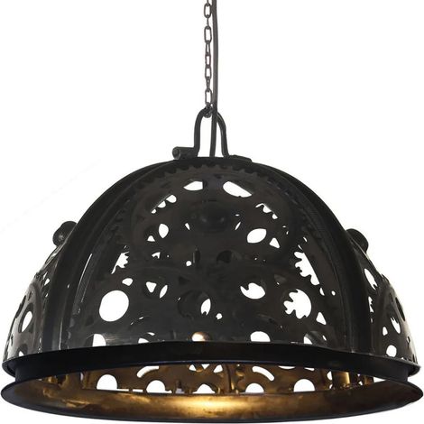 Plafonnier industriel en forme de roue dentée 45 x 78 cm ambiance moderne déco intérieur en fer noir (1/5)