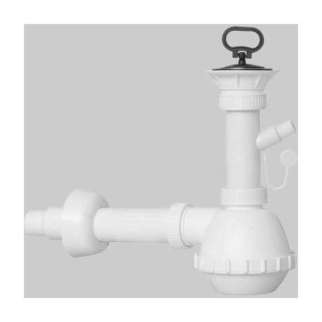 SIFONE PER LAVELLO A FIASCA A 1 VIA CON PILETTA E ATTACCO LAVATRICE 1"1/2 x Ø32/40 mm