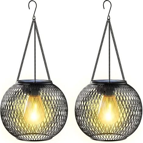 Lot de 1 ou 2 lampes solaires suspendues en métal, lanternes d'extérieur encastrables avec abat-jour en plastique, recharge solaire, batterie nickel, pour la décoration de jardin et de terrasse-AquaFo
