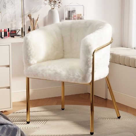 Lot de 1 Chaise lounge imitation duvet lapin beige - Dressing, salon ou chambre - Pieds métal luxe léger - Confort polyvalent élégant (1/5)