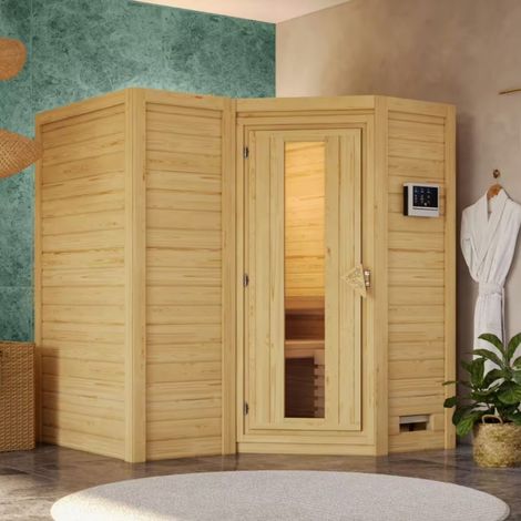 Sauna d'angle intérieur Karibu Sahib 1 4-5 places 38mm sans poêle
