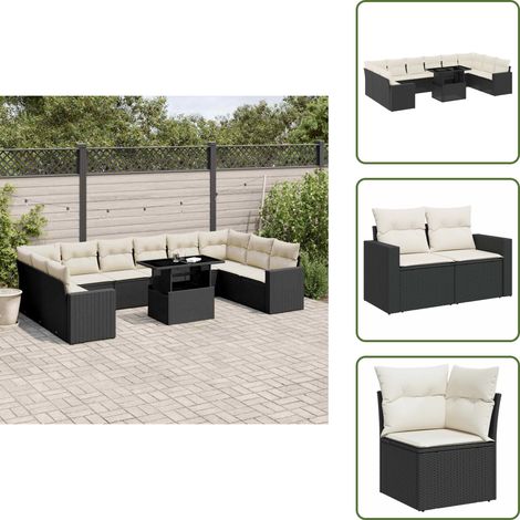 11-tlg. Garten-Sofagarnitur mit Kissen Schwarz Poly Rattan - Gartenmöbel Set - PE-Rattan Möbel - Outdoor Lounge - Gartenlounge - Terrassenmöbel (1/5)
