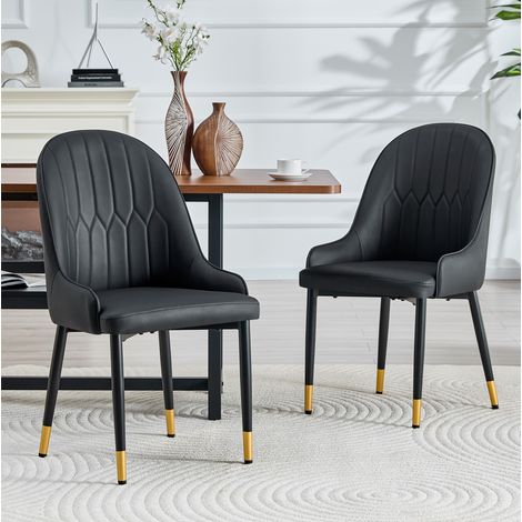 Sillas de comedor pack de 2 en PU negro, respaldo con motivo de rayo, patas metálicas, 91 cm DESVIAE (1/5)