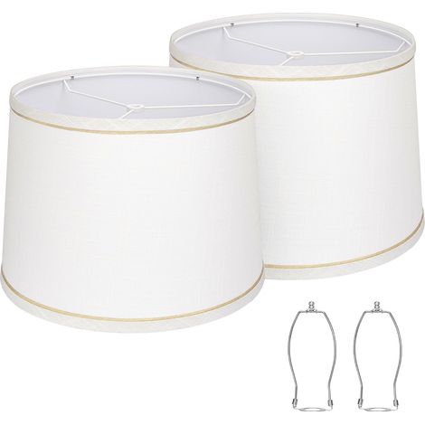 Lot de 2 abat-jours pour lampes de table, lampadaires, abat-jours en tissu blanc de 11,6 pouces de haut x 32,6 cm de bas x 9,8 pouces de haut, abat-jour de tambour (réglage du lustre) (1/5)