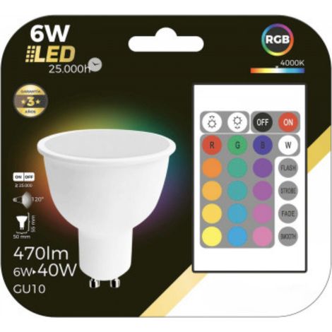 ORION91oficial® - Pack X 5 unidades, Bombilla LED GU10, 6w (=40w) 470lm, RGBW Con Mando, 25000h Foco, Iluminación, Aplique, Lámpara, Bombilla - spaziOrion91