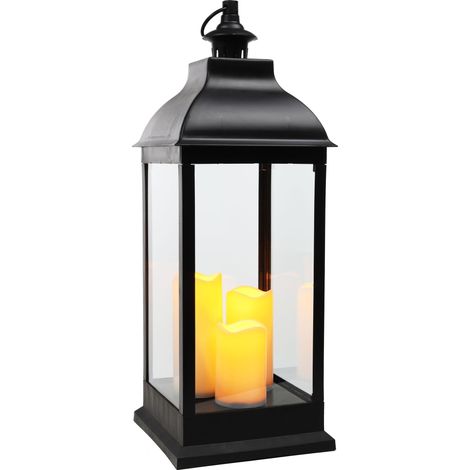 XXL Laterne mit 3 LED Kerzen - 70 cm - Deko Tisch Windlicht aus Kunststoff