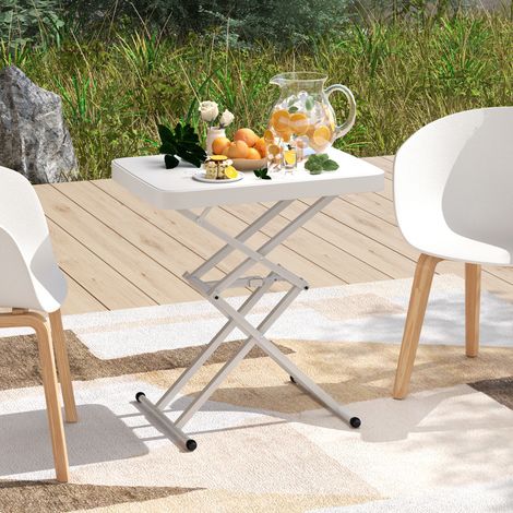Tavolino da giardino pieghevole in HDPE, tavolo da esterno pieghevole con 5 livelli di altezza regolabili, 65 x 45 x 70 cm, bianco