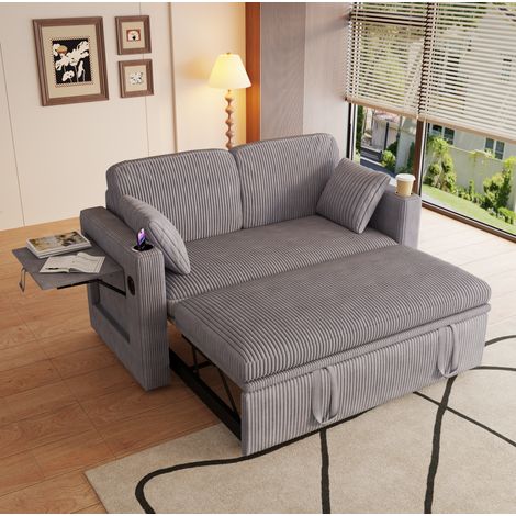 Divano letto 3 in 1 convertibile, schienale regolabile, portabicchieri, cuscino, grigio REDOM (1/5)