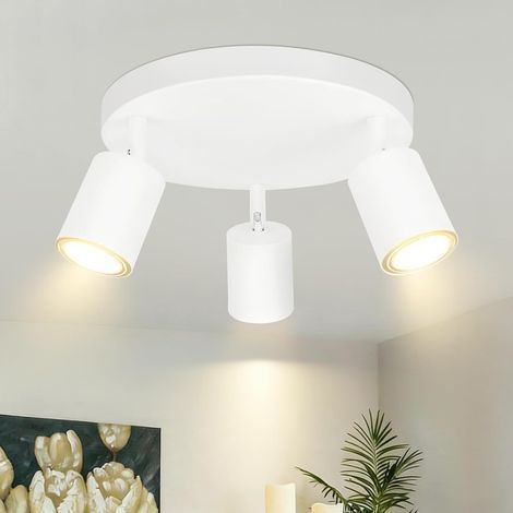1 Spot Plafond 3 Feux Métal Blanc Rotation Flexible Culot GU10 Salon Couloir (1/5)