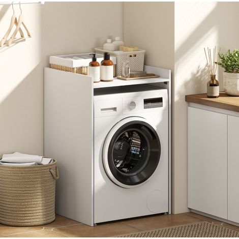 Meuble de salle de bain pour lave-linge moderne en bois blanc, gain de place avec niche basse et plateau 64 x 60 x 97,5 cm (1/4)