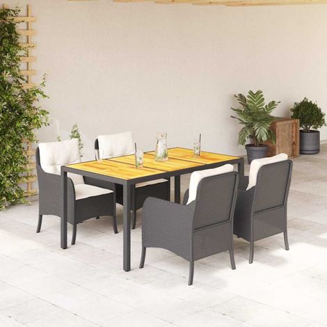 Set da pranzo da giardino con tavolo e 4 sedie in polyrattan e acacia nero, set da 5 pz, 51kg - PANGIVO (1/5)