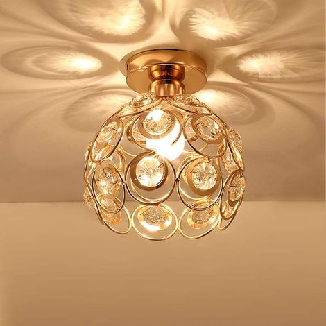 Mini lámpara de araña dorada, plafón de cristal, aplique de pared semiempotrado para pasillos, iluminación interior de metal hecha a mano (sin bombilla). (1/5)