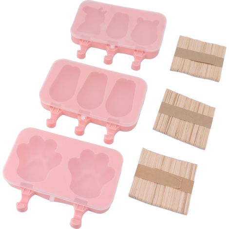 Lot de 3 moules à glace en silicone alimentaire résistant au froid et à la chaleur, pour la confection de bâtonnets glacés maison.