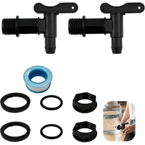 2PCS Robinet Cuve Plastique, Robinets pour Citerne De Pluie avec étanche Ruban PTFE - 3/4" - Pour Jardin et Usage Domestique