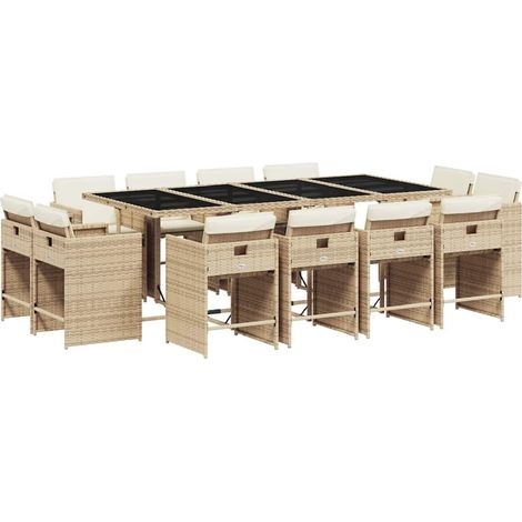 13 Piece Garden Dining Set with Cushions Beige Poly Rattan vidaXL