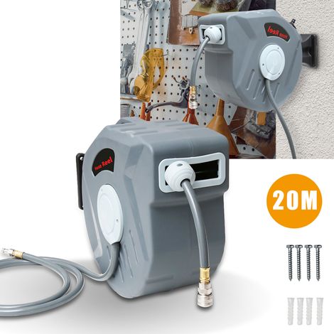 Randaco Enrollador de manguera Enrollador de manguera aire comprimido riego 20+2m conector rápido 1/4" jardín