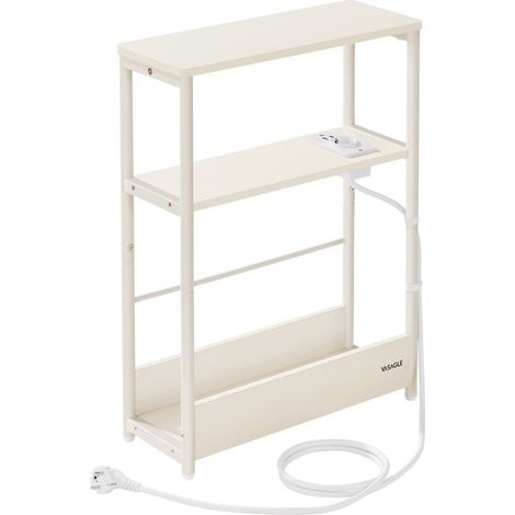 Tavolino sottile con multipresa comodino a 3 ripiani tavolino per piccoli spazi portariviste soggiorno camera da letto ufficio tavolini beige 120007559