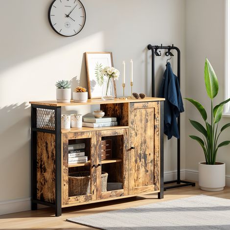 Armoire de Cuisine, 33 x 110 x 75 cm, Meuble de Rangement, avec 3 Portes, pour Salon, Cuisine, Salle à Manger, Marron et Noir (1/5)