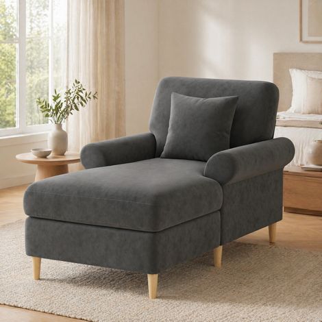 Fauteuil relax en velours gris, grand fauteuil de lecture avec repose-jambes, coussin lombaire et capacité 150 kg, pour salon ou chambre - CHICFURN (1/5)